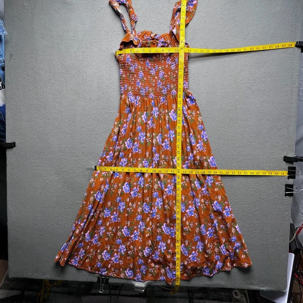 NATURAL LIFE Rust Floral Midi Dress with Blue Accents